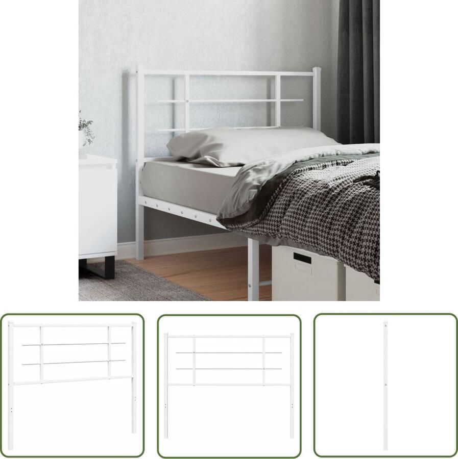 The Living Store Hoofdbord Staal 112 x 3 x 90 cm Wit Hoofdbord Hoofdbed Slaapkamers Beddecoratie Staal