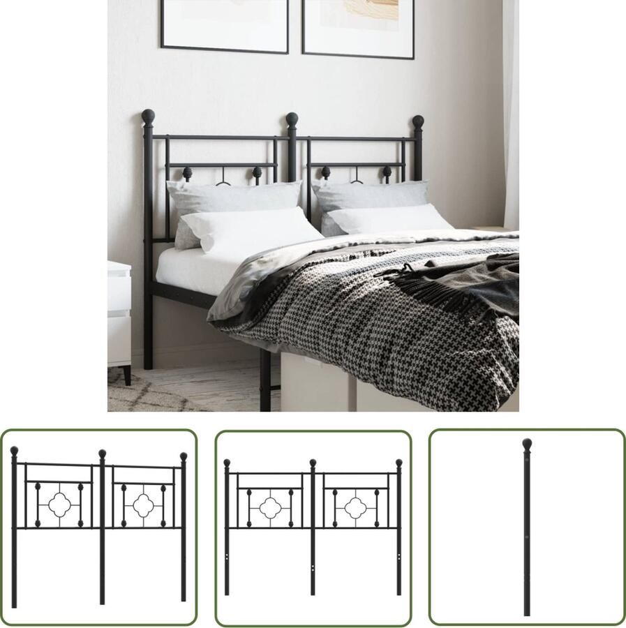 The Living Store Hoofdbord Hoofdborden 125 x 97 cm Staal Hoofdbord Hoofdbed Staal Hoofdbord Zwart Hoofdbord Hoofdkussen