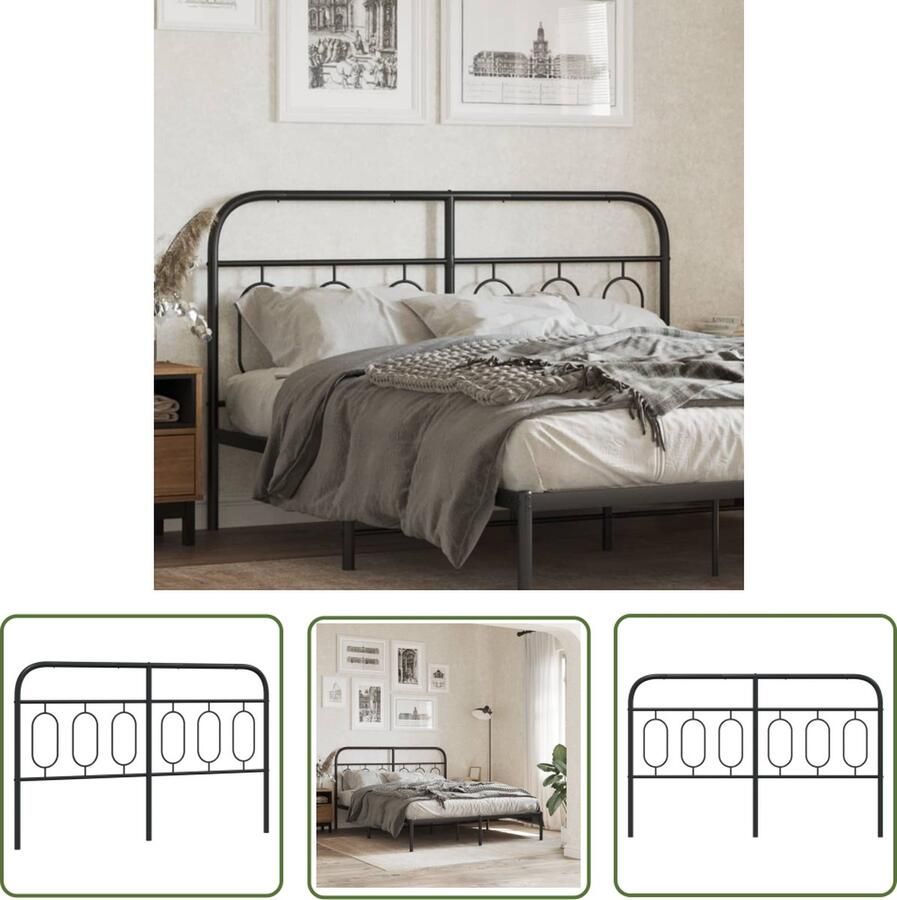 The Living Store Stalen Hoofdbord 156 x 100 cm Stevige poten Hoofdbord Hoofdbed Staal Hoofdbord Zwart Hoofdbord 150 Cm