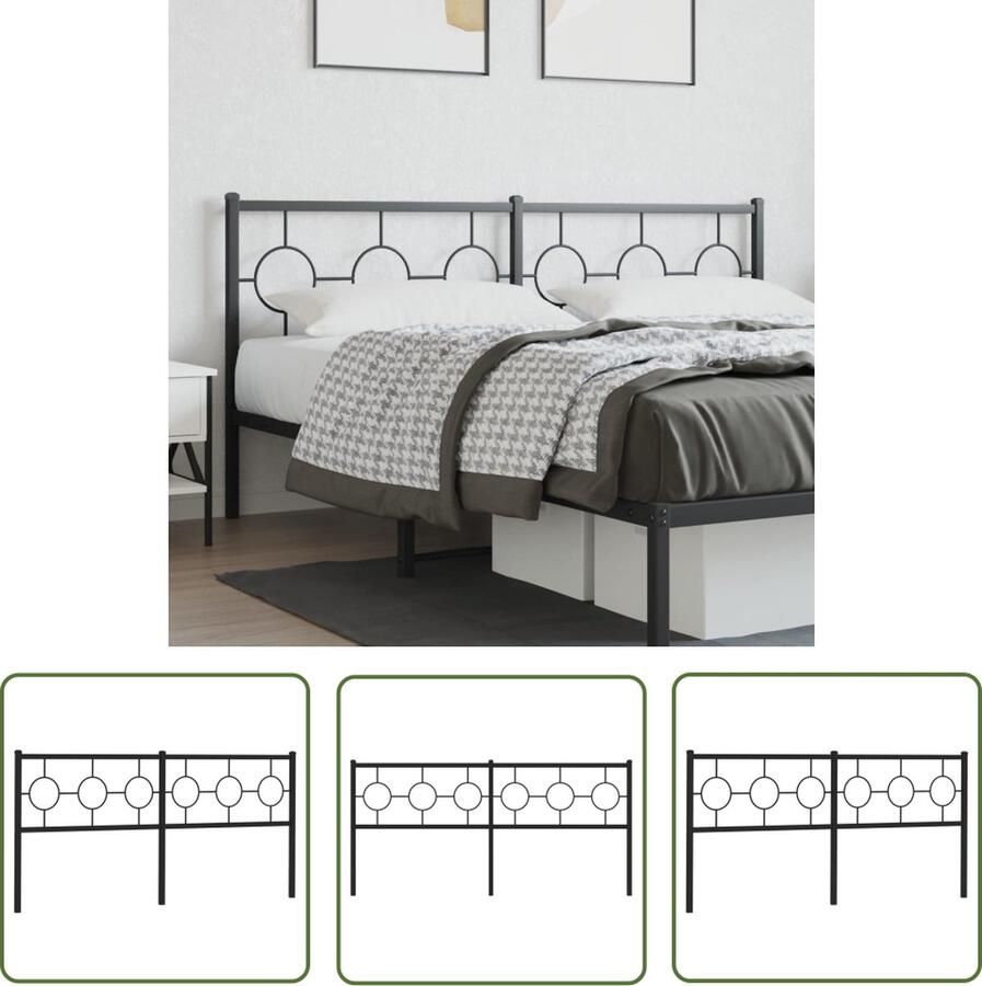 The Living Store Hoofdbord Modern Metaal Staal Zwart 187x91 cm Robuuste en Stabiele Constructie Hoofdbord Hoofdbed Metalen Hoofdbord Zwarte Hoofdbord Modern Hoofdbord