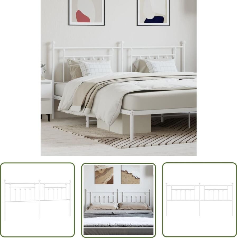 The Living Store Hoofdbord Bed 198 x 3 x 97 cm Robuust metaal Hoofdbord Hoofdbed Beddecoratie Metalen Hoofdbord Witte Hoofdbord