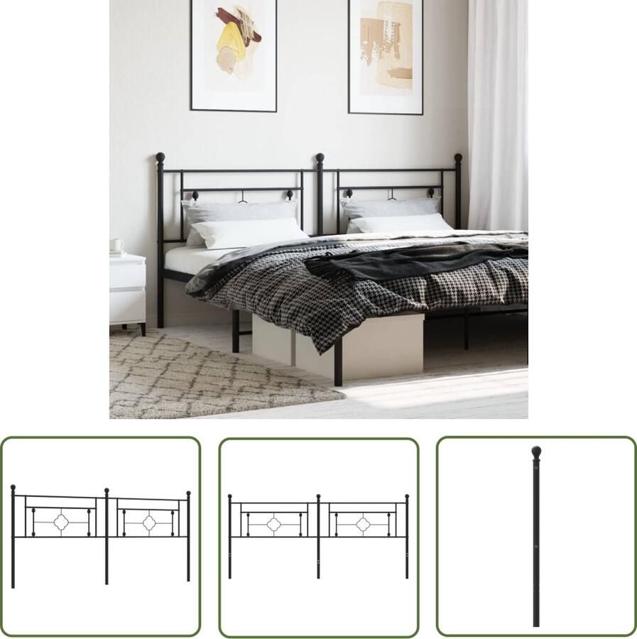 The Living Store Hoofdbord Zwart Staal 198 x 97 cm Robuuste metalen constructie Stevige en stabiele poten Comfortabele ondersteuning Hoofdbord Hoofdbed Zwarte Hoofdbord Metalen Hoofdbord Staal Hoofdbord