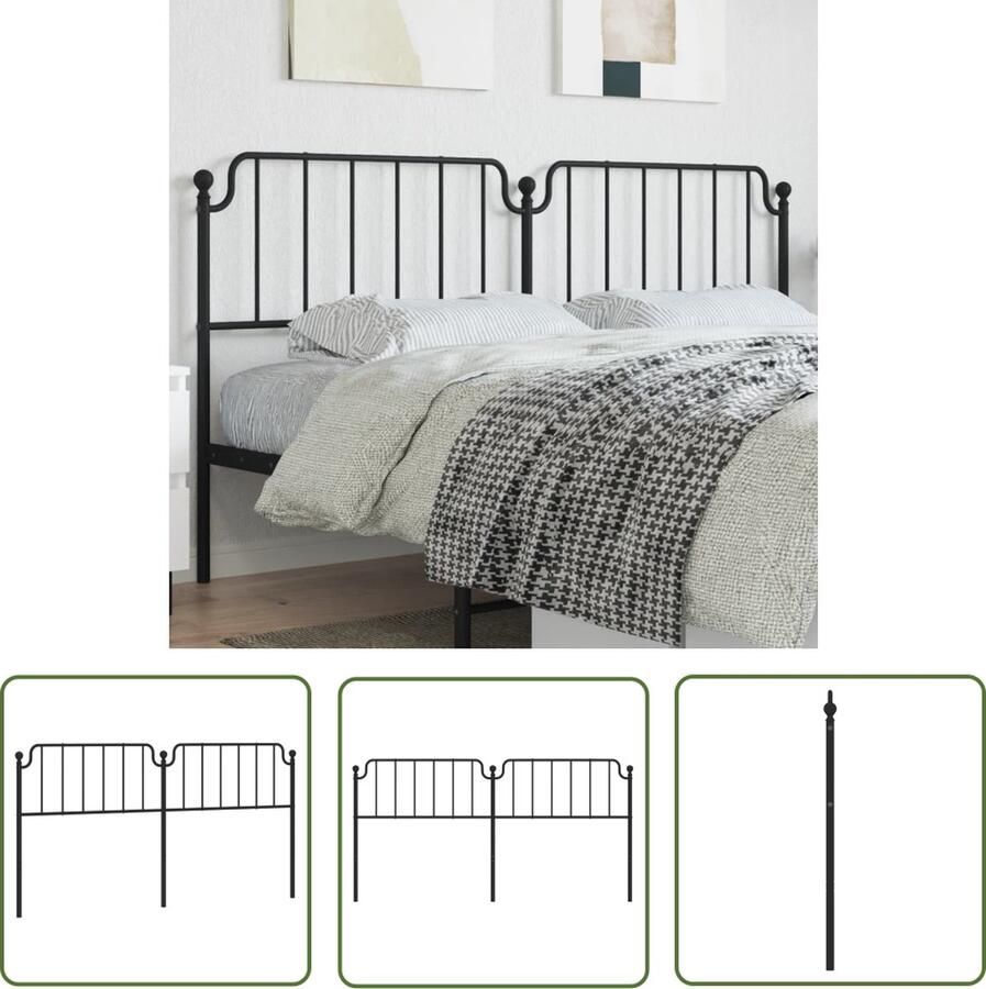 The Living Store Hoofdbord Zwart Staal 206 x 3 x 90 cm Robuuste metalen constructie Hoofdbord Hoofdbed Metalen Hoofdbord Zwarte Hoofdbord Slaapkamersdecoratie