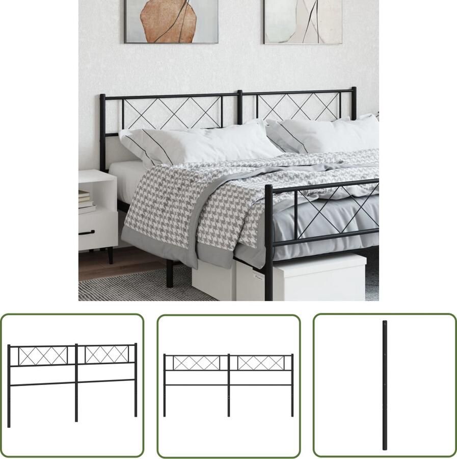 The Living Store Hoofdbord Zwart Staal 206 x 3 x 90 cm Robuuste metalen constructie Hoofdbord Hoofdbed Metalen Hoofdbord Zwarte Hoofdbord Slaapkamersdecoratie - Foto 2