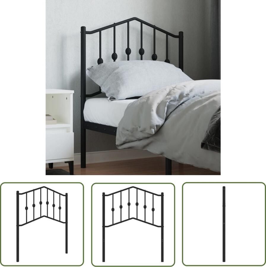 The Living Store Hoofdbord Metalen Bedframe 80 x 98 cm Gepoedercoat staal Hoofdbord Hoofdbed Bed Frame Metalen Hoofdbord Zwarte Hoofdbord