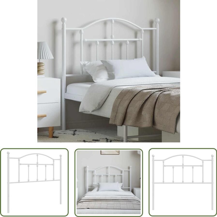 The Living Store Hoofdbord klassieke witte stalen constructie 105 x 3 x 97 cm (L x B x H) geschikt voor 100 cm brede matrassen Hoofdbord Hoofdbekleding Beddecoratie Slaapkamervloer Houten Hoofdbord