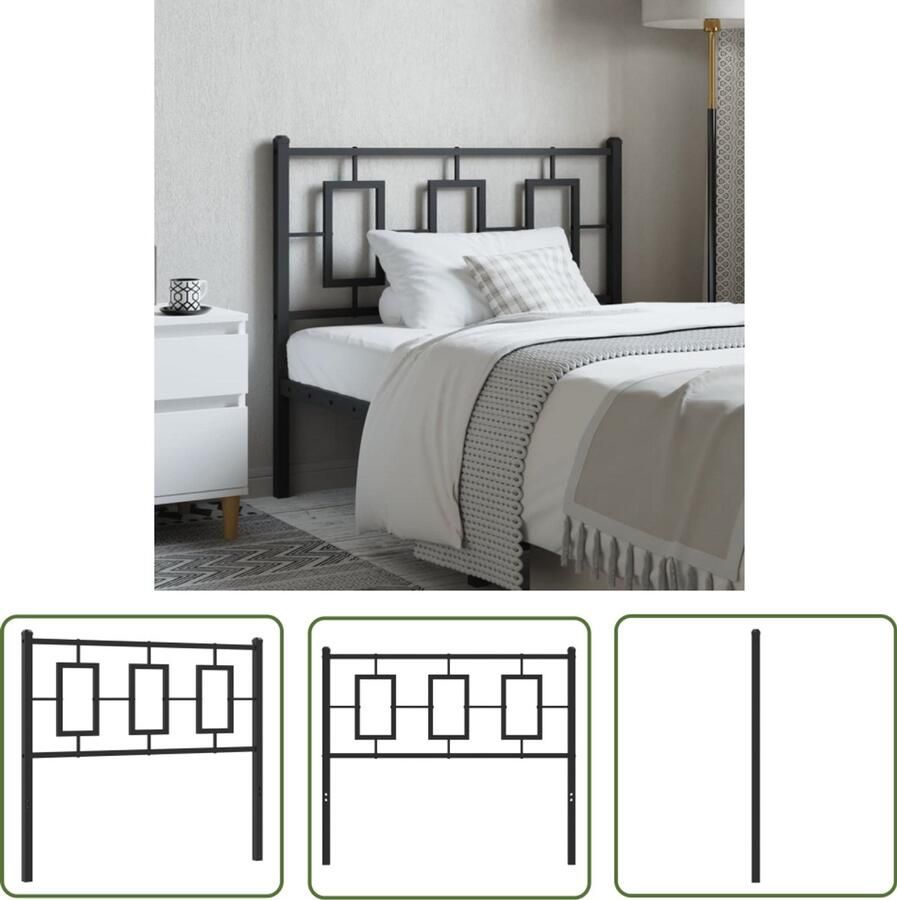 The Living Store Hoofdbord Metalen Staal Zwart 105x91 cm Robuuste Constructie Hoofdbord Hoofdbekleding Metalen Hoofdbord Zwarte Hoofdbord Bed