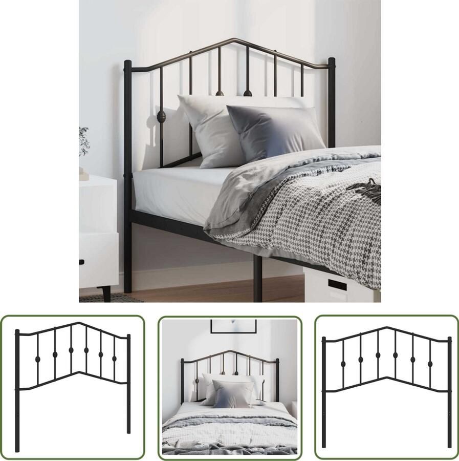 The Living Store Hoofdbord Classic Zwart 105 x 4 x 98 cm Staal Hoofdbord Hoofdbekleding Slaapcomfort Beddecoratie Modern