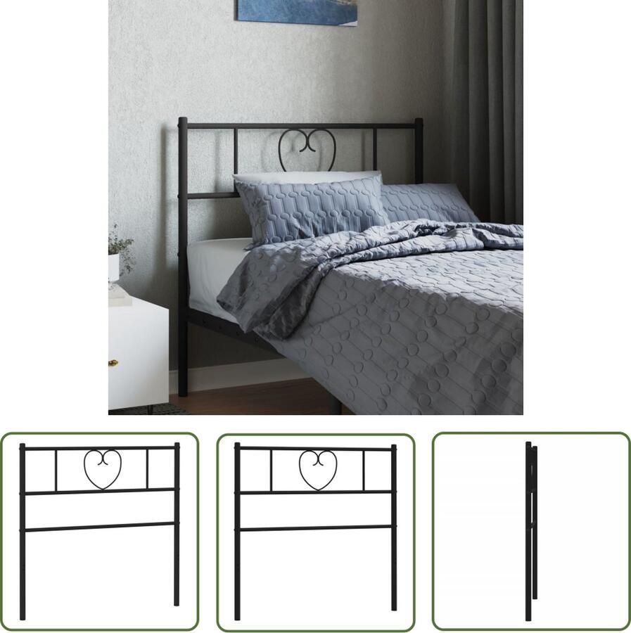The Living Store Hoofdbord Staal 112 x 3 x 90 cm Zwart Hoofdbord Hoofdbekleding Beddecoratie Staal Hoofdbord Zware Hoofdbord