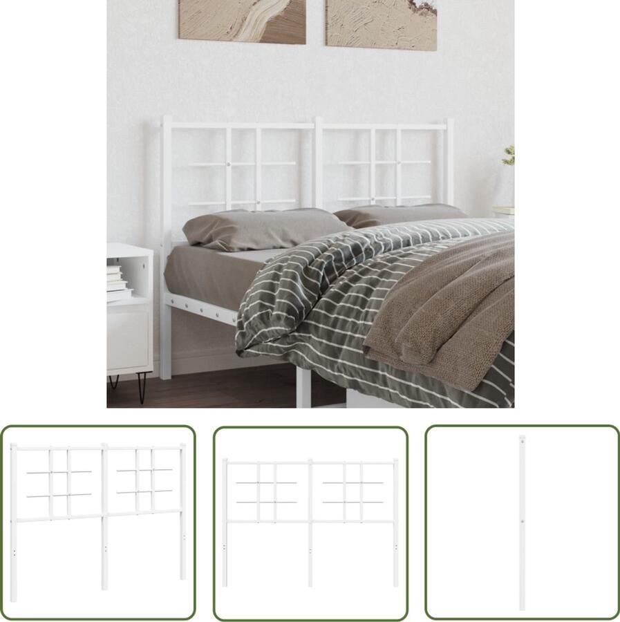 The Living Store Hoofdbord Classic Metaal Wit 125 x 90 cm Robuuste constructie Hoofdbord Hoofdbekleding Beddecoratie Houten Hoofdbord Vintage Hoofdbord