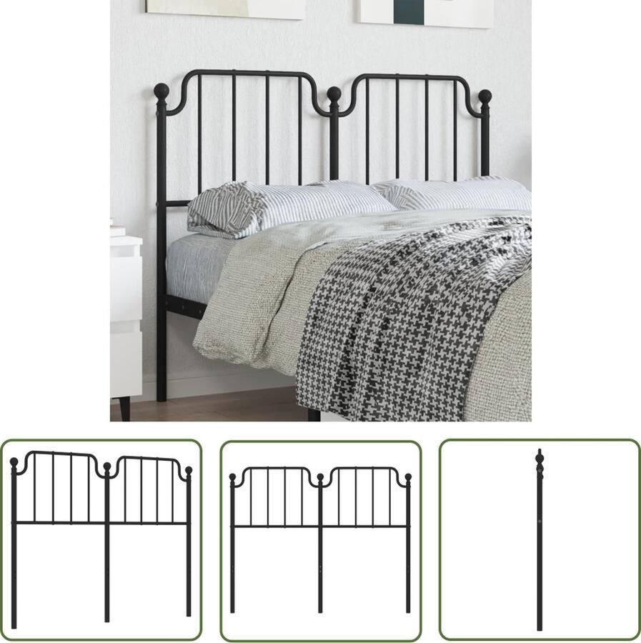 The Living Store Hoofdbord Metalen Zwart 125 x 4 x 102 cm Robuust Staal Hoofdbord Hoofdbekleding Beddecoratie Staal Zwart