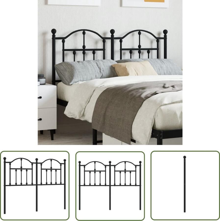 The Living Store Hoofdbord Staal Zwart 125 x 3 x 97 cm Robuuste metalen constructie Hoofdbord Hoofdbekleding Bedding Slaapcomfort Metalen Hoofdbord