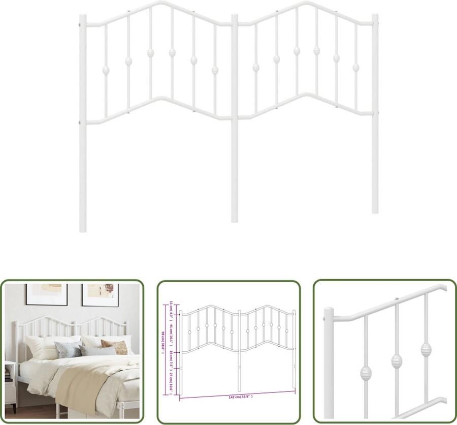 The Living Store Hoofdbord Metalen Hoofdbord 142 x 4 x 98 cm Met Stevige Poten Wit Hoofdbord Hoofdbekleding Beddecoratie Metalen Hoofdbord Wit Hoofdbord - Foto 3