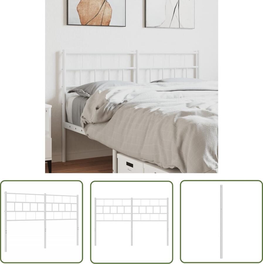 The Living Store Hoofdbord Staal Wit 146 x 3 x 90 cm Ronde buizen Hoofdbord Hoofdbekleding Beddecoratie Staal Hoofdbord Wit Hoofdbord