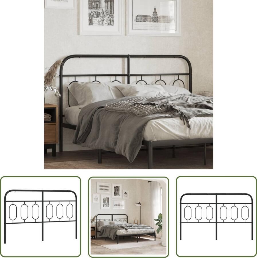 The Living Store Hoofdbord Staal 146x100 cm Zwarte Kleur Hoofdbord Hoofdbekleding Beddecoratie Staal Zwart
