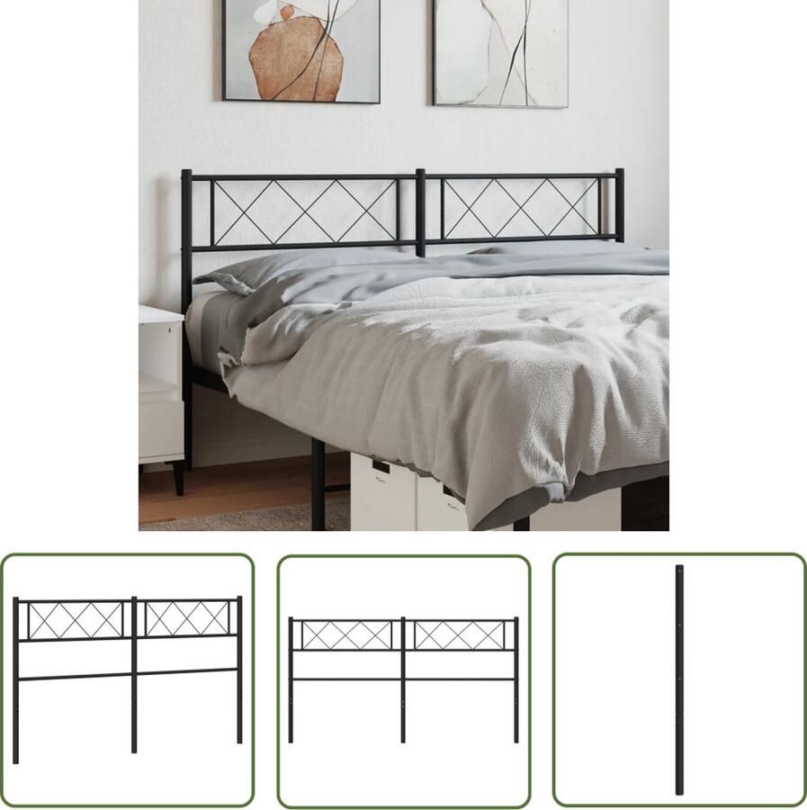 The Living Store Hoofdbord Zwarte metalen constructie Stevige poten Comfortabele ondersteuning Hoofdbord Hoofdbekleding Beddecoratie Metalen Hoofdbord Zwart Hoofdbord