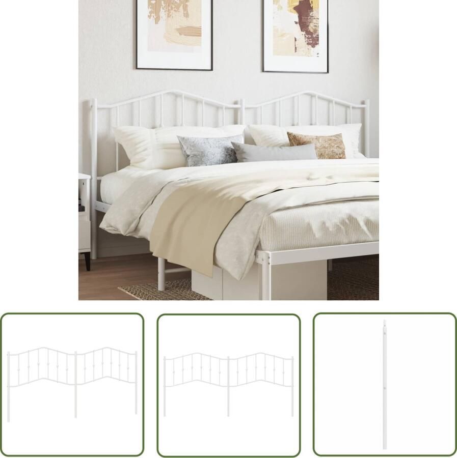 The Living Store Klassiek Hoofdbord Staal 198 x 98 cm Wit Hoofdbord Hoofdbekleding Slaapkamers Beddecoratie Vintage Meubels - Foto 2