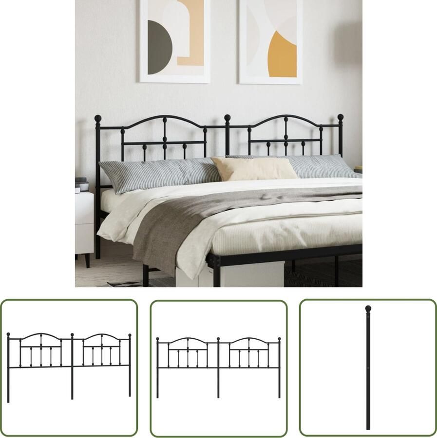 The Living Store Hoofdbord Zwart Metaal 206 x 3 x 97 cm Robuuste constructie Hoofdbord Hoofdbekleding Slaapcomfort Metalen Hoofdbord Zwart Hoofdbord