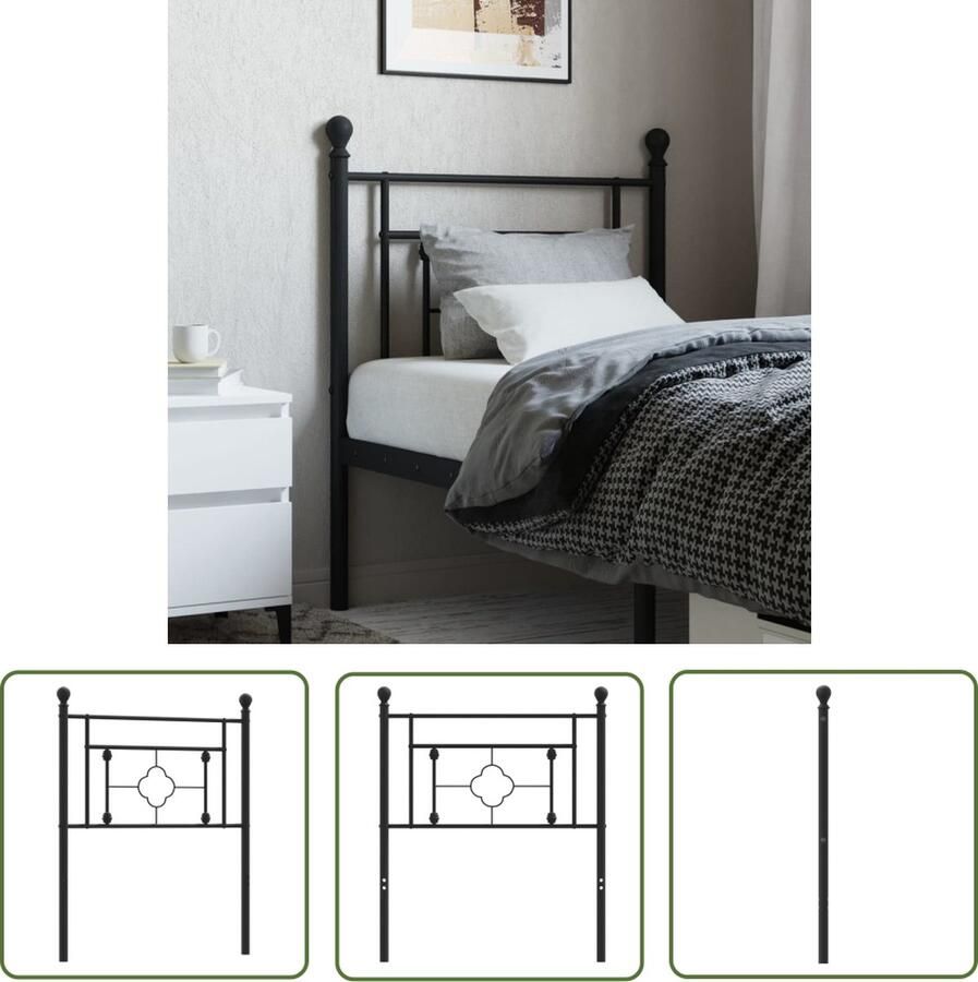 The Living Store Hoofdbord 75 cm metaal zwart Hoofdbord Hoofdbekleding Beddecoratie Metalen Hoofdbord Zwart Hoofdbord