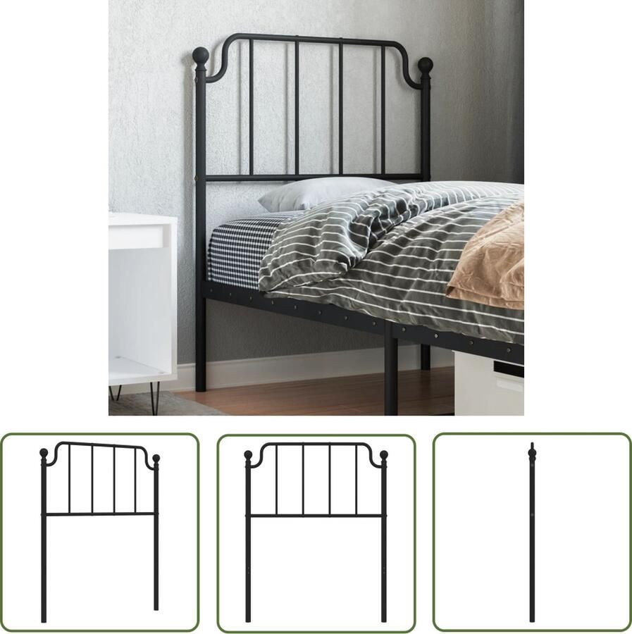 The Living Store Hoofdbord Metaal 85x3x91 cm Zwart Robuuste stalen constructie Hoofdbord Hoofdbekleding Beddecoratie Metalen Hoofdbord Zwart Hoofdbord