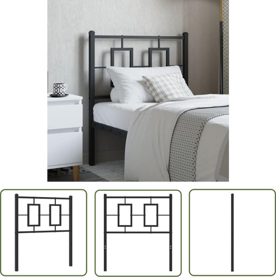 The Living Store Hoofdbord Metaal 85x3x91 cm Zwart Robuuste stalen constructie Hoofdbord Hoofdbekleding Beddecoratie Metalen Hoofdbord Zwart Hoofdbord - Foto 2