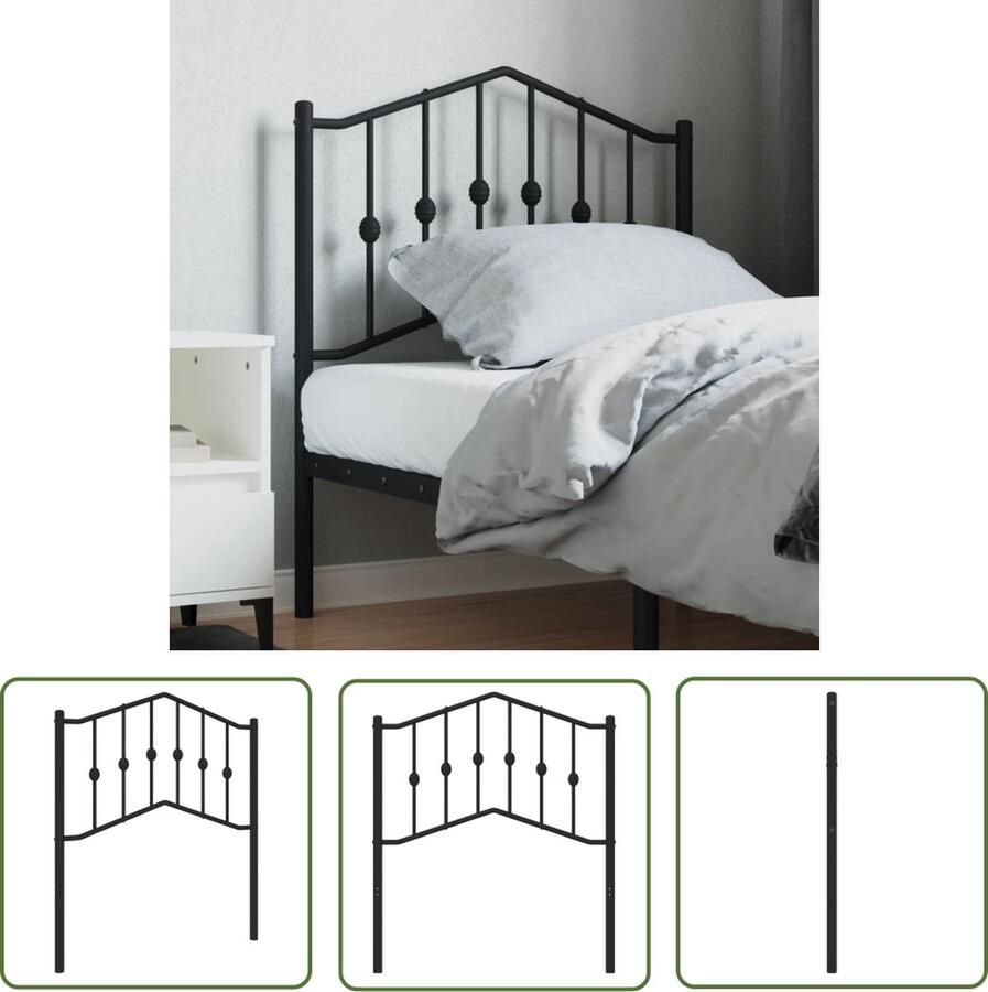 The Living Store Stalen Hoofdbord 85 x 4 x 98 cm Robuuste metalen constructie Hoofdbord Hoofdbekleding Beddecoratie Staal Zwart