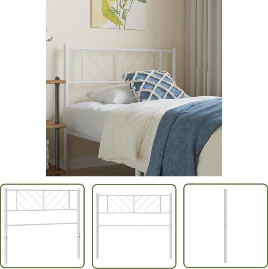 The Living Store Hoofdbord 1 Hoofdbord 95 x 3 x 90 cm Wit Staal Hoofdbord Hoofdbekleding Beddecoratie Staal Hoofdbord Wit Hoofdbord