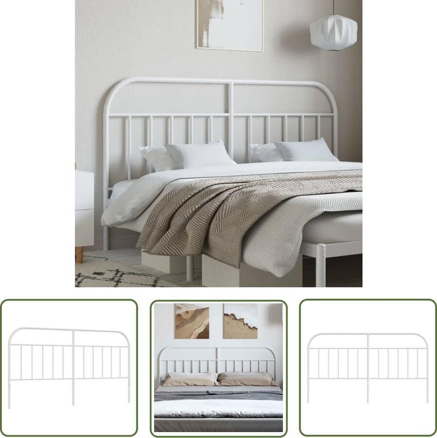 The Living Store Hoofdbord Staal Wit 187 x 3 x 100 cm Robuust metalen design Hoofdbord Hoofdbekleding Beddecoratie Slaapcomfort Staal