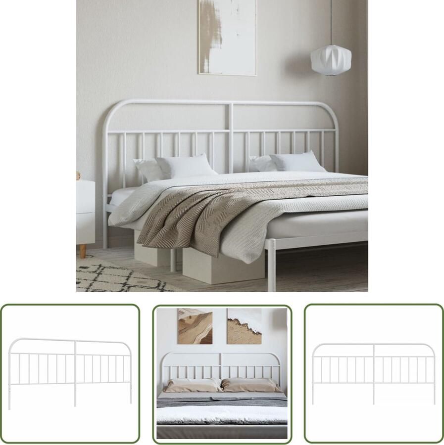 The Living Store Hoofdbord Ronde Buis Wit Staal 198 x 3 x 100 cm Inclusief montagemateriaal Hoofdbord Hoofdbekleding Slaapcomfort Metalen Hoofdbord Wit Hoofdbord