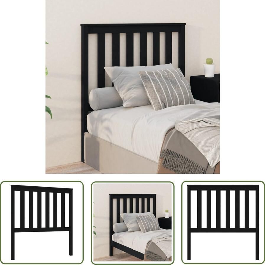 The Living Store Houten Hoofdeinde Zwart 96 x 6 x 101 cm Massief Grenenhout Houten Hoofdbord Hoofdbekleding Hoofsteun Slaapcomfort Massief Hout