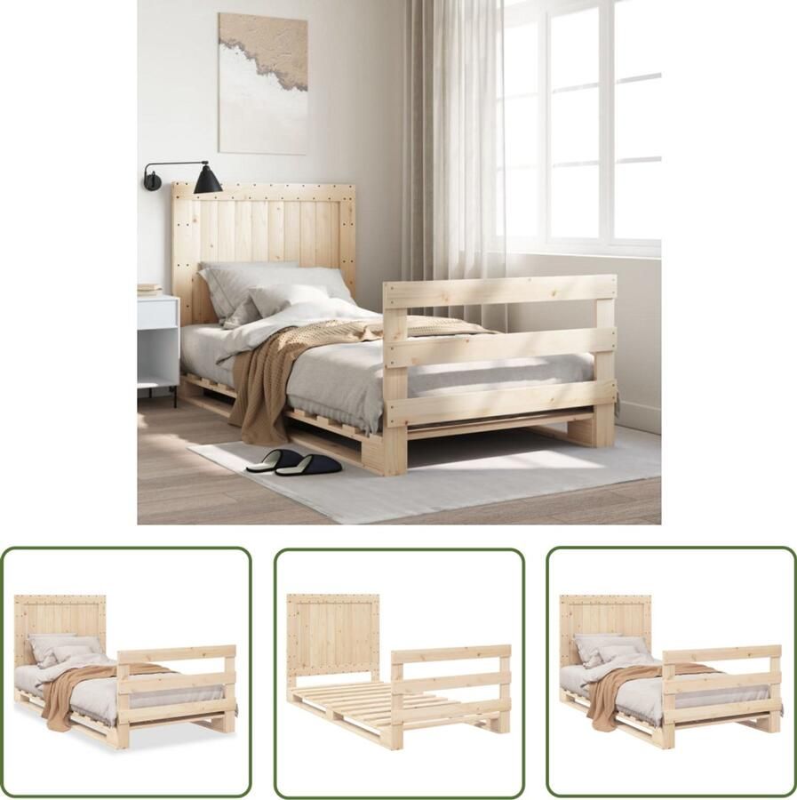 VidaXL Hoofdboard Bed Massief Grenenhout Bed Bedframe met hoofdbord massief grenenhout 100x200 cm Bedframe 100x200 Tweepersoons Bed Houten Bed