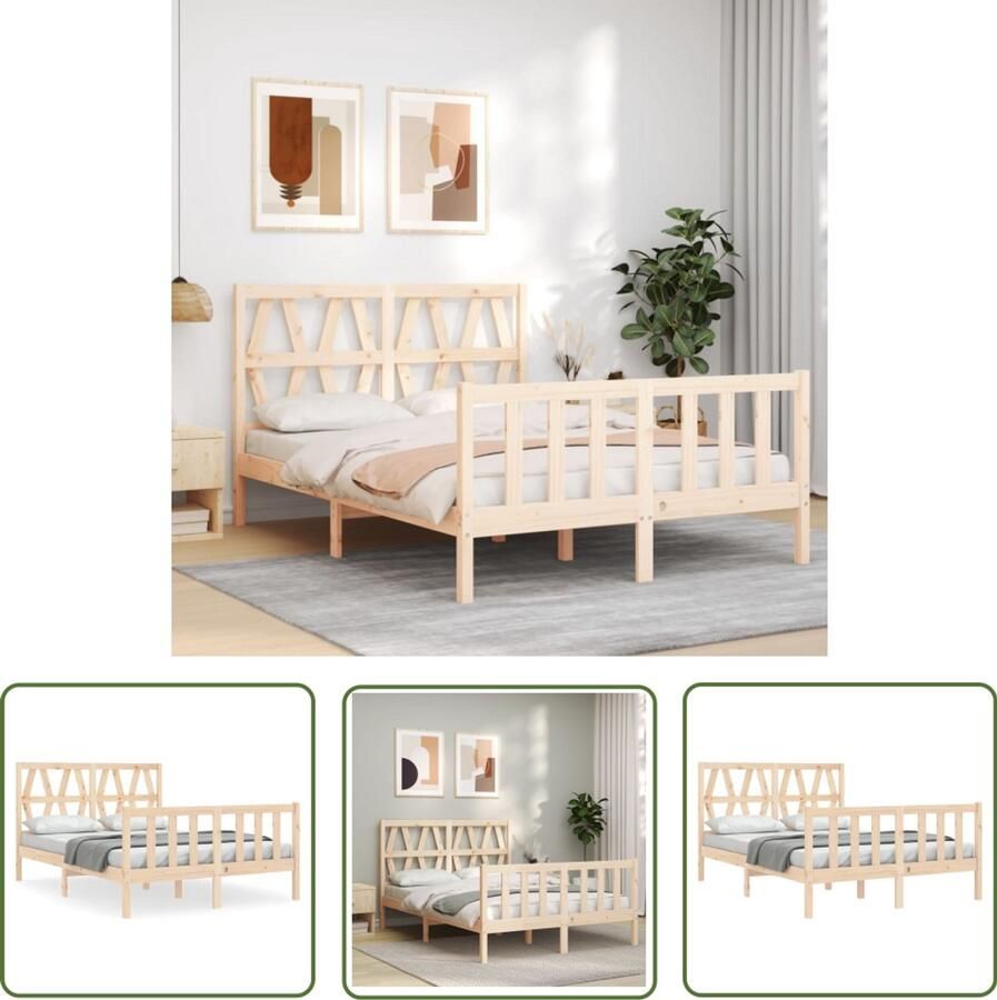 VidaXL Hoofdboard Bed Massief Grenenhout Bed Frame Bedframe met hoofdbord massief hout Tweepersoons Bed Landelijk Bed Vintage Bed