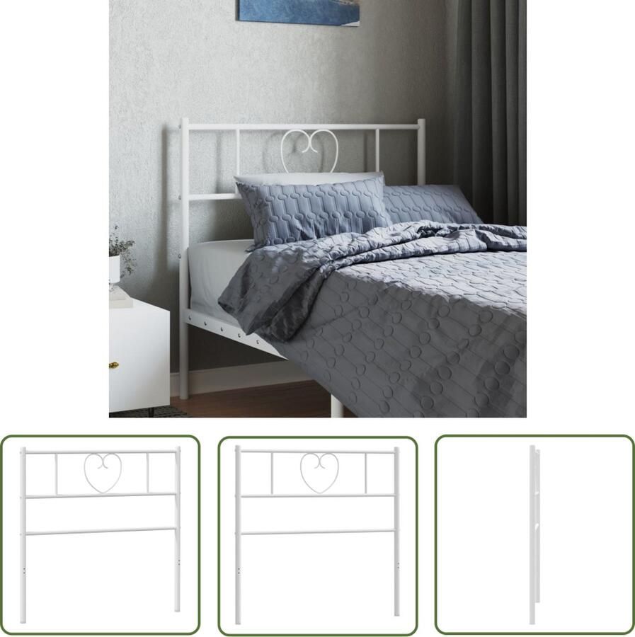The Living Store Hoofdbord Metalen 112 x 3 x 90 cm Wit Hoofdbord Hoofdbekleding Beddecoratie Metalen Hoofdbord Wit Hoofdbord - Foto 2