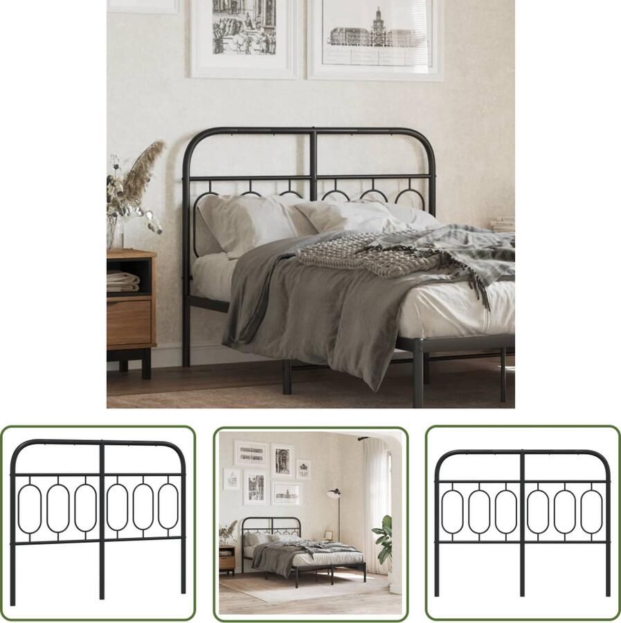 The Living Store Hoofdbord Staal 125 x 100 cm Zwarte kleur Hoofdbord Hoofdboard Staal Hoofdbord Zwarte Hoofdbord Tweepersoonsbed Hoofdbord