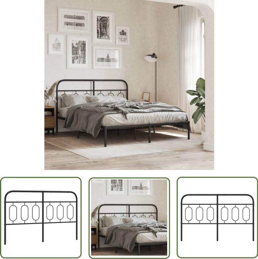 The Living Store Hoofdbord Zwarte Stalen Ronde Buis 142 x 90 cm Robuust en Stabiel Hoofdbord Hoofdboard Beddecoratie Slaapkamervloer Staal Hoofdbord