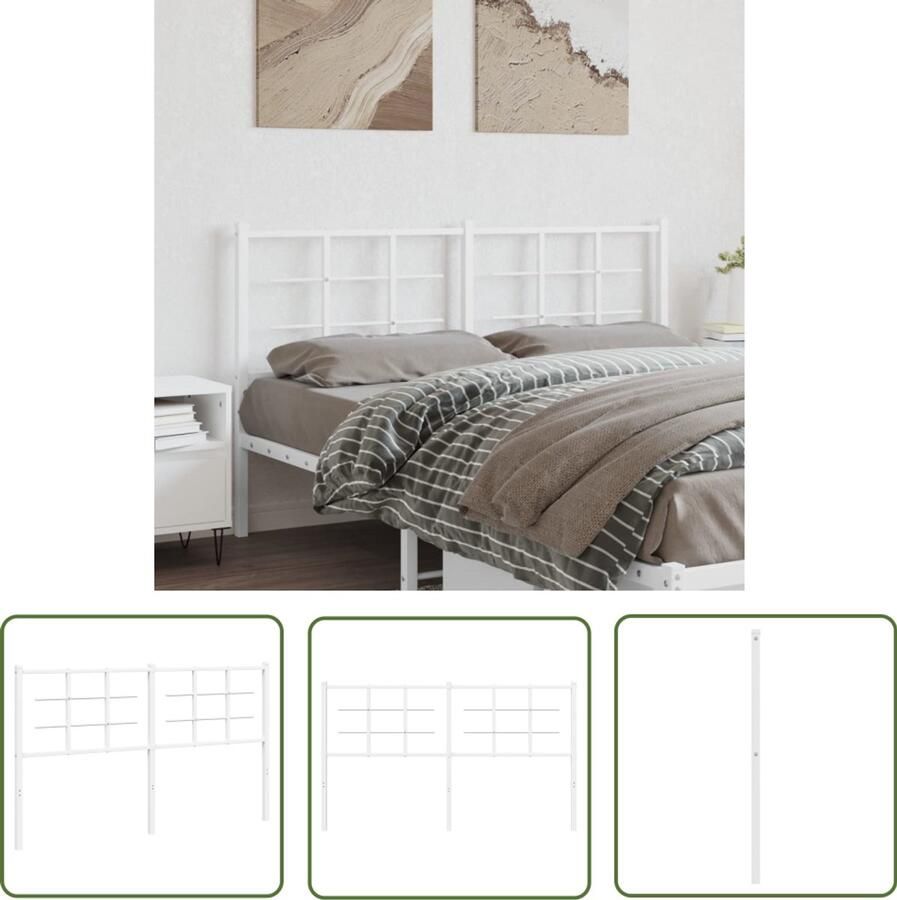 The Living Store Hoofdbord 150 cm metaal wit Hoofdbord Hoofdboard Staal Wit Bedbank