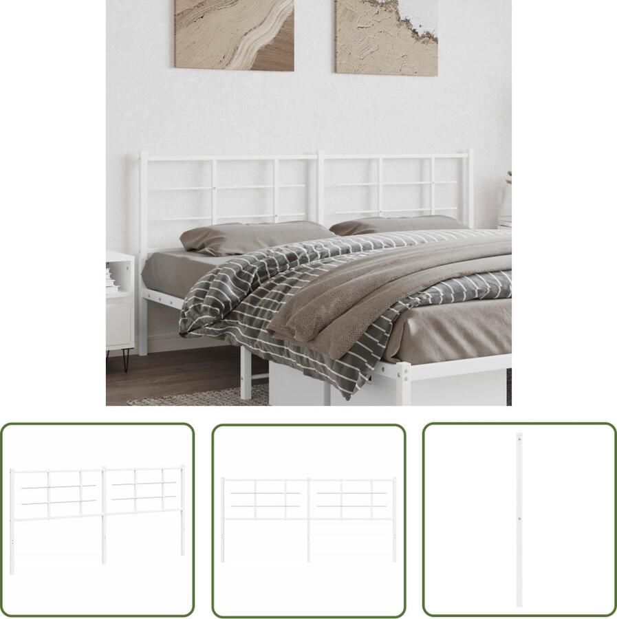 The Living Store Hoofdbord Metaal 187 x 90 cm Wit Robuuste Constructie Hoofdbord Hoofdboard Beddecoratie Slaapkamermeubilair Metalen Hoofdbord