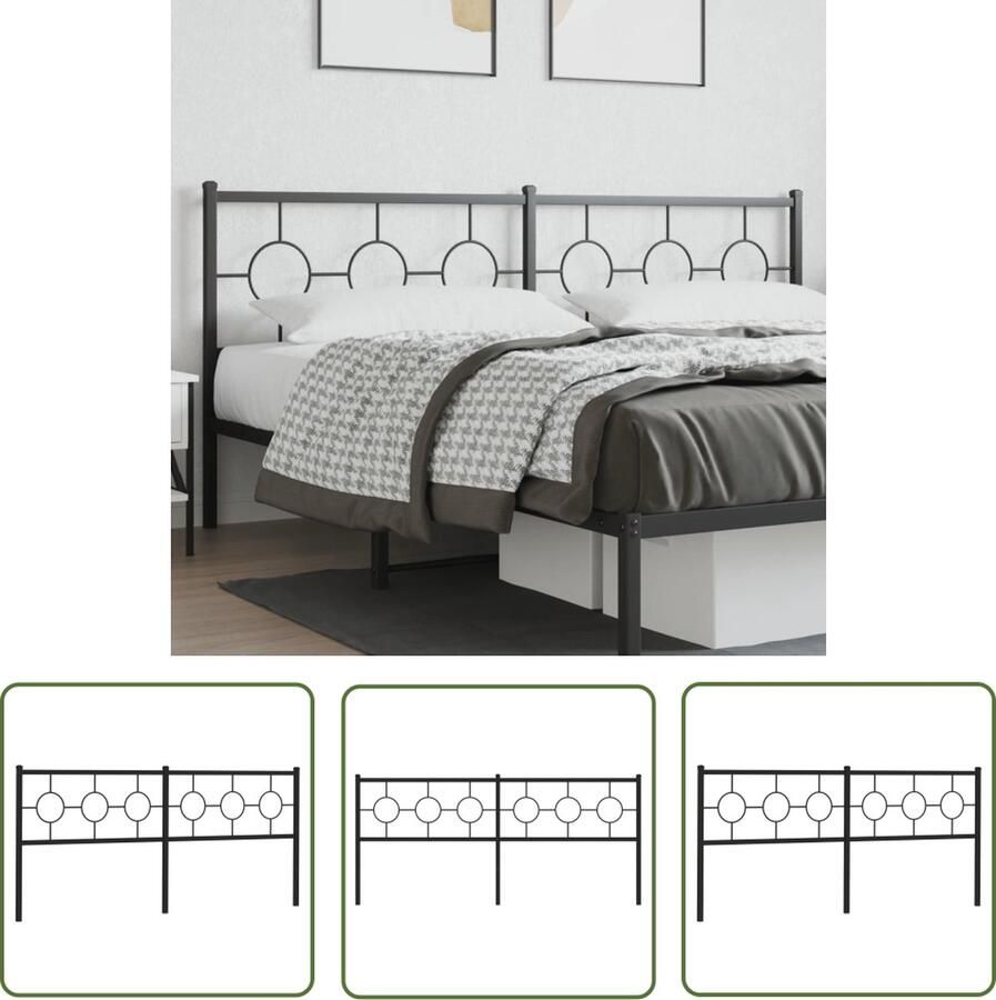 The Living Store Hoofdbord van gepoedercoat staal Voor matrassen van 200 cm Zwart met metalen poten Hoofdbord Hoofdboard Beddecoratie Metalen Hoofdbord Zwart Hoofdbord