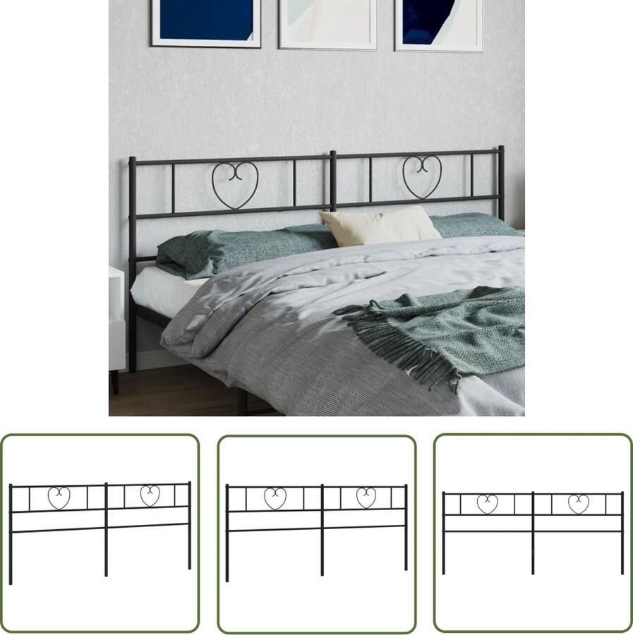 The Living Store Hoofdbord Staal 206 x 3 x 90 cm zwart Hoofdbord Hoofdboard Staal Zwart Beddecoratie