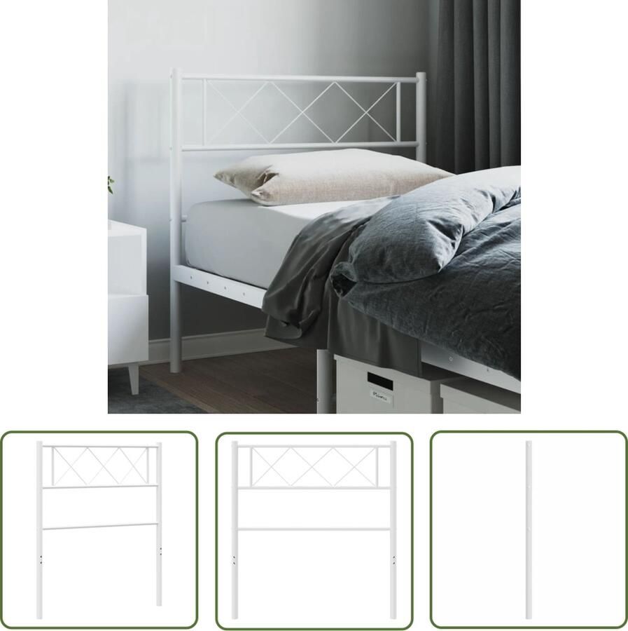 The Living Store Hoofdbord Robuust stalen ontwerp Wit 80x90 cm Geschikt voor ronde buizen Hoofdbord Hoofdboard Beddecoratie Slaapkamerstijl Houten Hoofdbord
