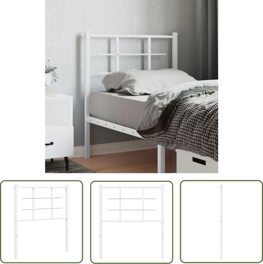 The Living Store Hoofdbord Metaal 80 x 3 x 90 cm Wit Robuuste metalen constructie Stevige poten voor stabiliteit Comfortabele ondersteuning Hoofdbord Hoofdboard Metalen Hoofdbord Hoofdeinde Beddecoratie