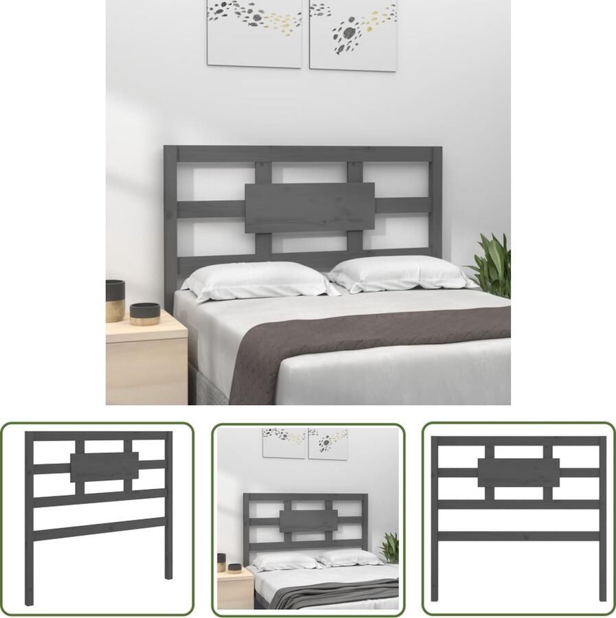 The Living Store Houten Hoofdbord Grijs 80.5 x 4 x 100 cm Massief grenenhout Houten Hoofdbord Voor Bed Grijze Hoofdbord Massief Hout Hoofdbord Landelijke Hoofdbord - Foto 2