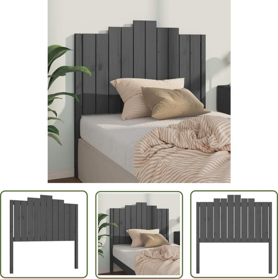 The Living Store Hoofdbord 106x4x110 cm massief grenenhout grijs Houten Hoofdeinde Hoofdboard Beddecoratie Slaapkamerstijl Rustieke Meubels
