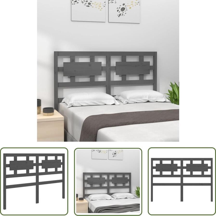 The Living Store Hoofdbord 125 5x4x100 cm massief grenenhout grijs Houten Hoofdeinde Hoofdboard Beddecoratie Slaapkamer Decoratie Massief Grenenhout - Foto 2