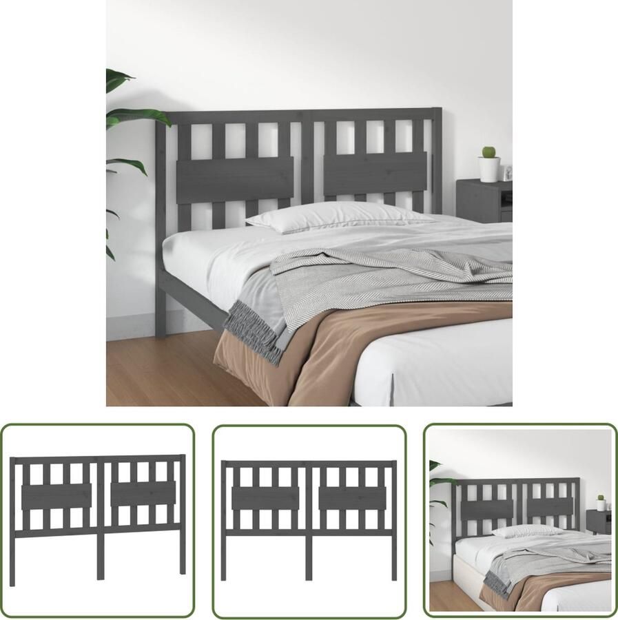 The Living Store Hoofdbord 125 5x4x100 cm massief grenenhout grijs Houten Hoofdeinde Hoofdboard Beddecoratie Slaapkamers Rustiek Meubilair