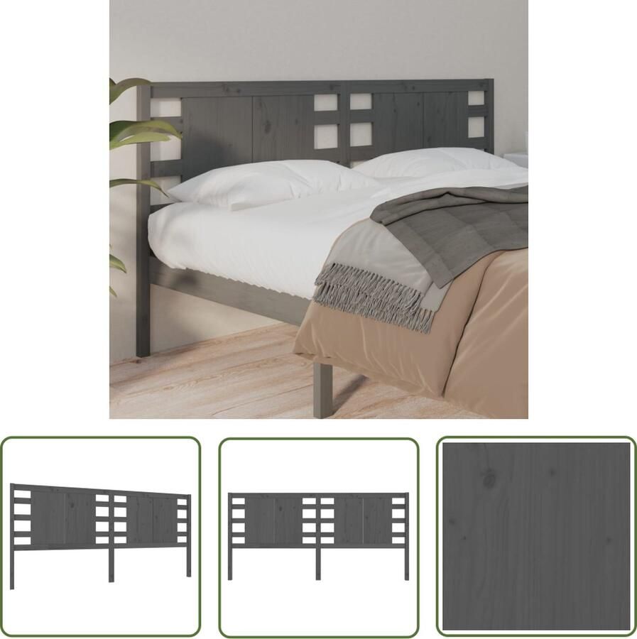 The Living Store Houten Hoofdeinde Grijs 146 x 4 x 100 cm Rustiek design Hoofdboard Hoofdeinde Beddecoratie Houten Hoofdbord Rustic Interieur