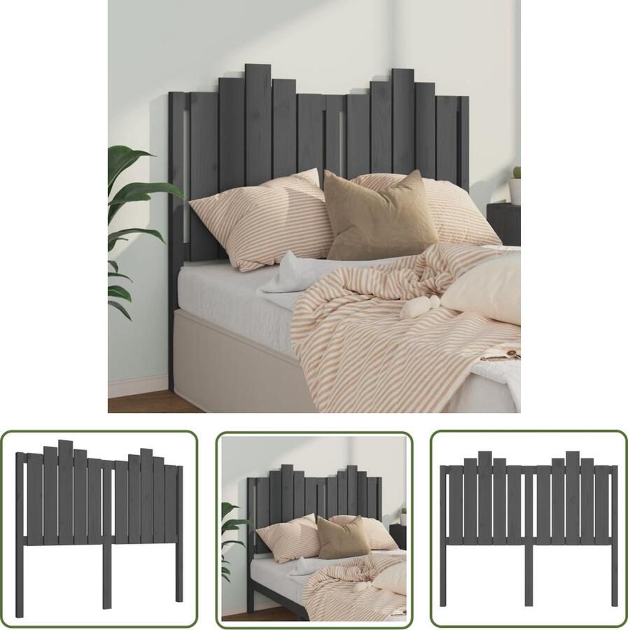 The Living Store Hoofdbord 126x4x110 cm massief grenenhout grijs Houten Hoofdeinde Hoofdboard Griezelig Landelijk Interieur Rustic Style
