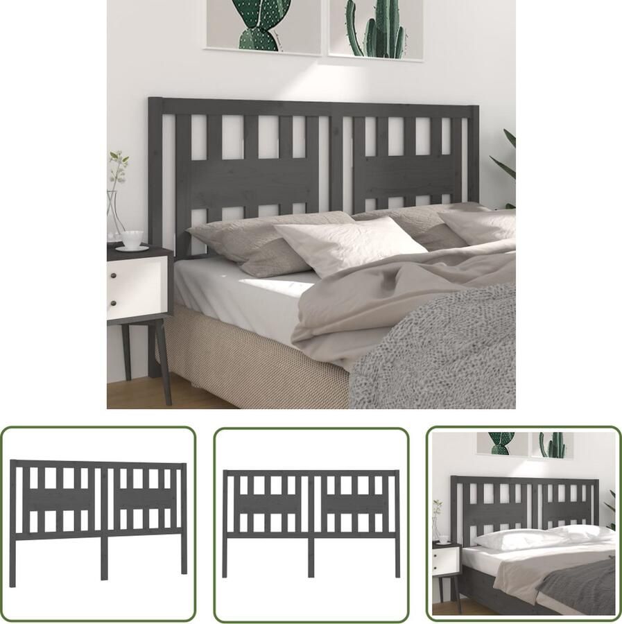 The Living Store Houten Hoofdeinde Grijs 166 x 4 x 100 cm Rustiek design Hoofdboard Houten Hoofdeinde Rustiek Design Grieze Hoofdbord Bedroom Decor