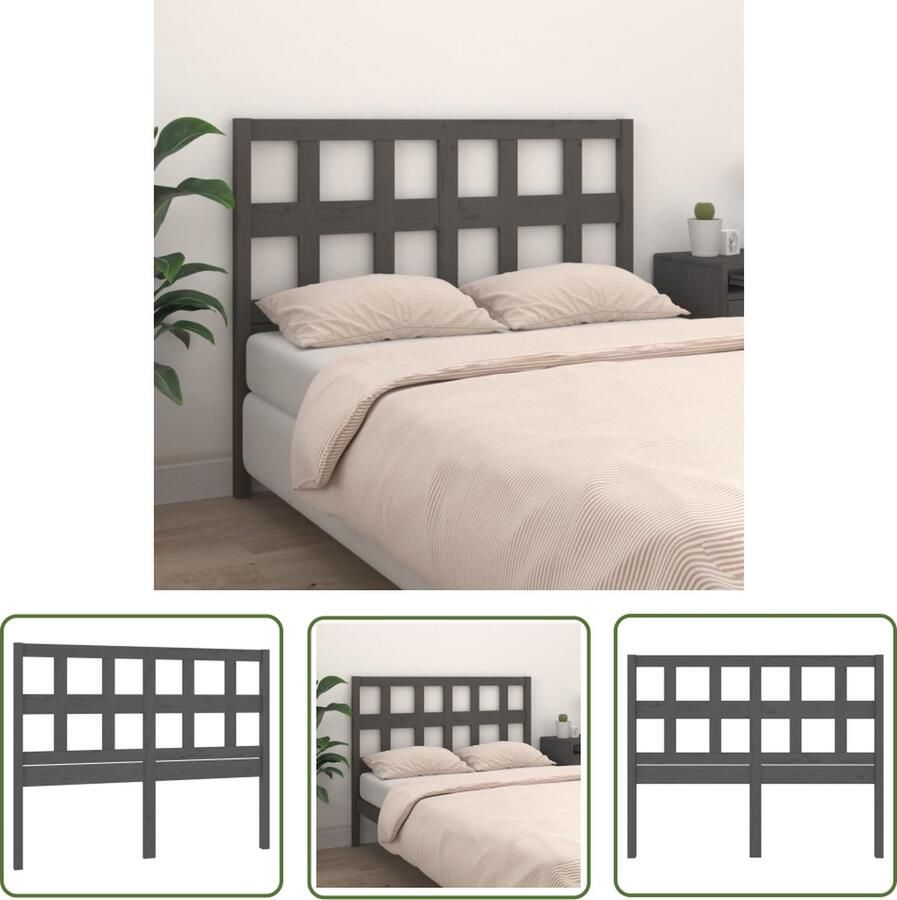 The Living Store Hoofdbord 145 5x4x100 cm massief grenenhout grijs Houten Hoofdeinde Hoofdboard Griezelig Interieur Landelijk Meubilair Massief Grenenhout