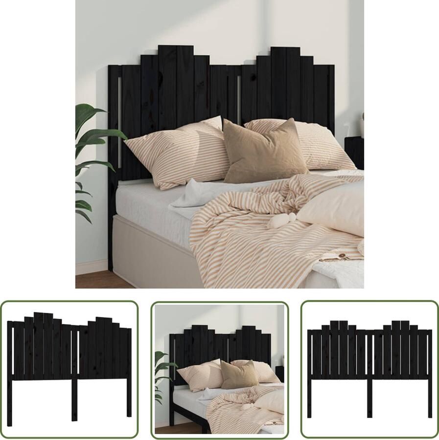 The Living Store Hoofdbord 146x4x110 cm massief grenenhout zwart Houten Hoofdeinde Hoofdboard Beddecoratie Slaapkamerstijl Rustiek Interieur